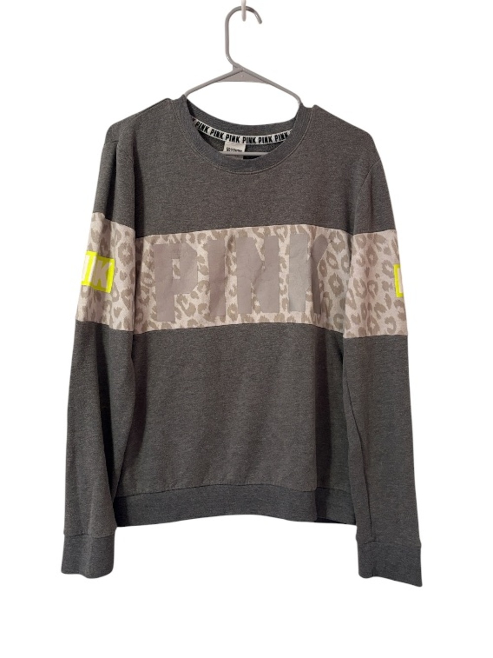 PINK Gray Leopard Print Logo Sweatshirt